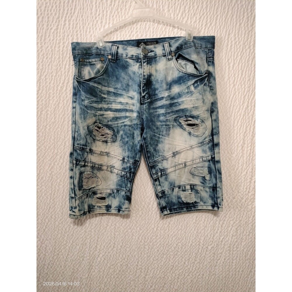 Road Narrows Men's Stonewash Jean Shorts Size 36 Light Blue Streetwear Distress